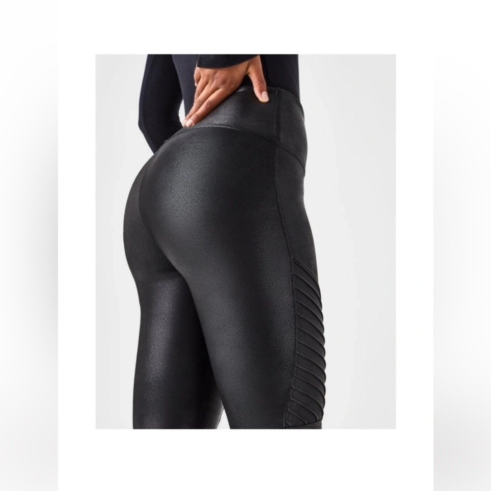 SPANX Black Faux Leather Leggings-size medium - Picture 3 of 16